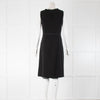 Max Mara Studio Black Sleeveless Crepe Wool Chiffon Bib Belted Dress