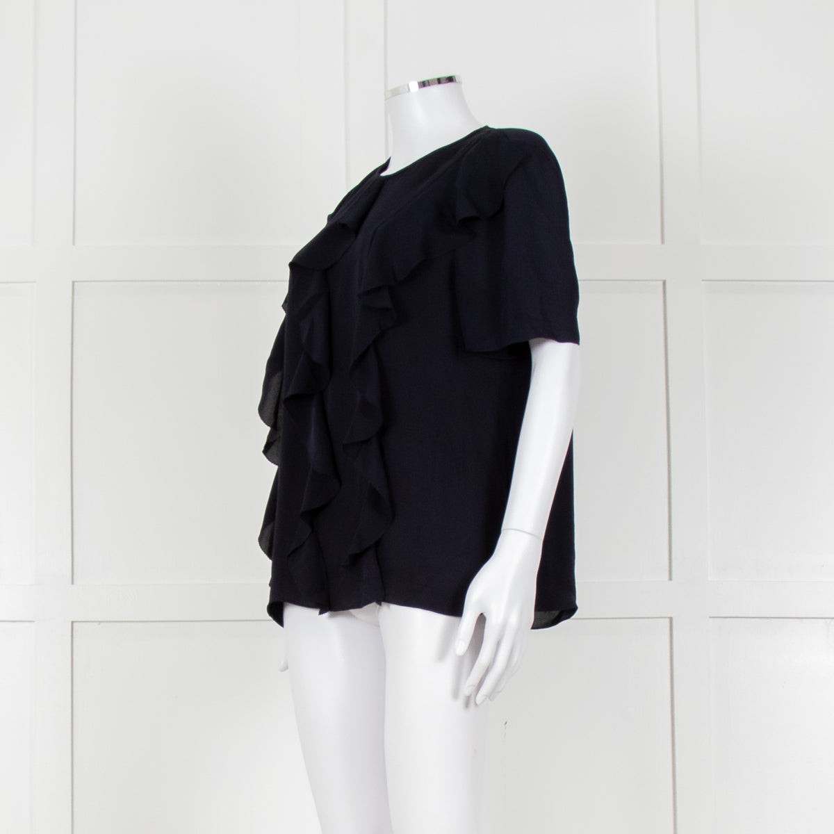 Louise Kennedy Navy Frill Front Short Sleeve Blouse