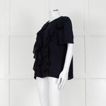 Louise Kennedy Navy Frill Front Short Sleeve Blouse