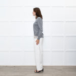 Peserico Grey Wool Beige Silk Trim Sweater