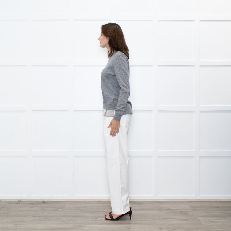 Peserico Grey Wool Beige Silk Trim Sweater