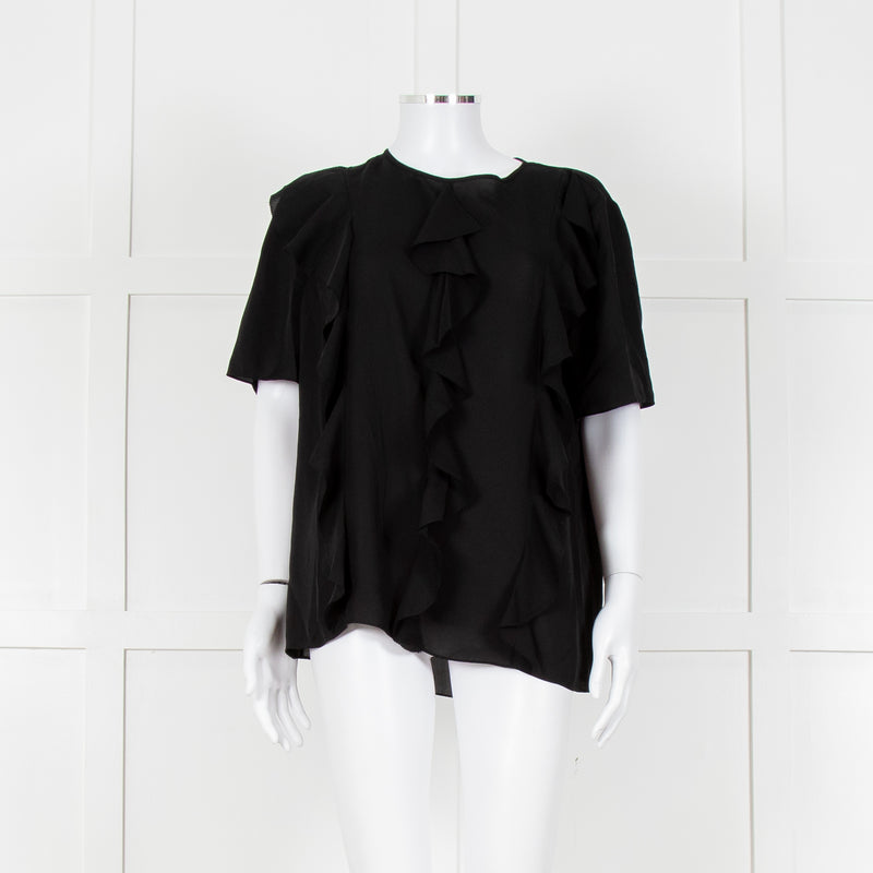 Louise Kennedy Black Frill Front Short Sleeve Blouse