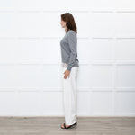 Peserico Grey Wool Beige Silk Trim Sweater
