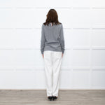 Peserico Grey Wool Beige Silk Trim Sweater