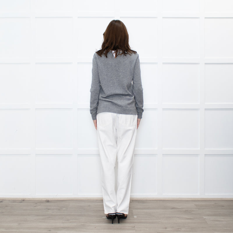 Peserico Grey Wool Beige Silk Trim Sweater