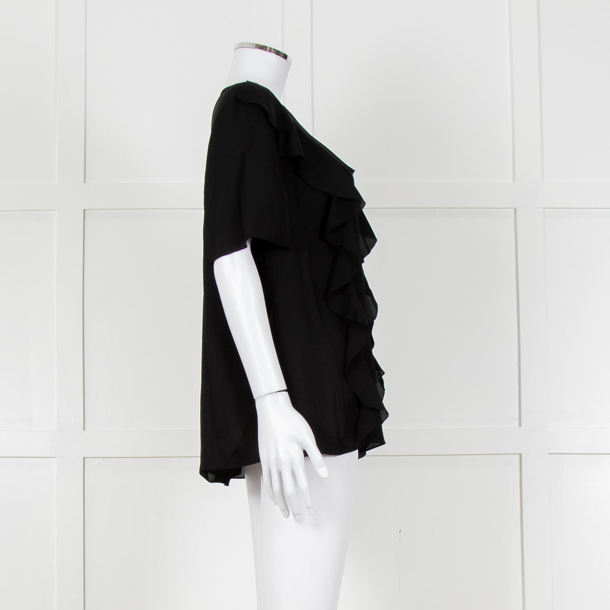 Louise Kennedy Black Frill Front Short Sleeve Blouse