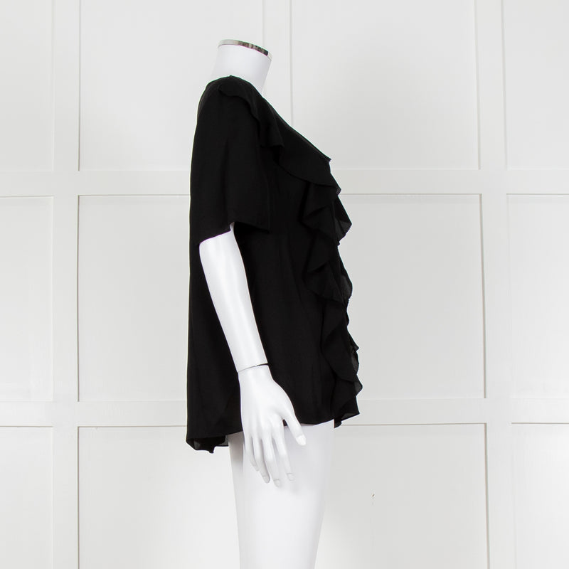 Louise Kennedy Black Frill Front Short Sleeve Blouse