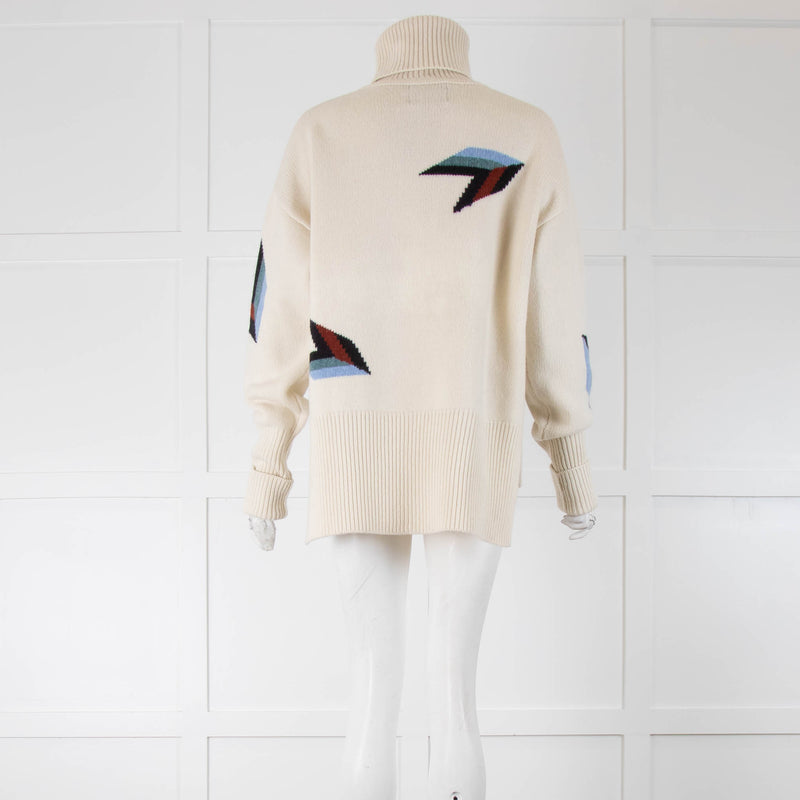 Markus Lupfer Cream wool Poloneck Jumper with multicolour chevron