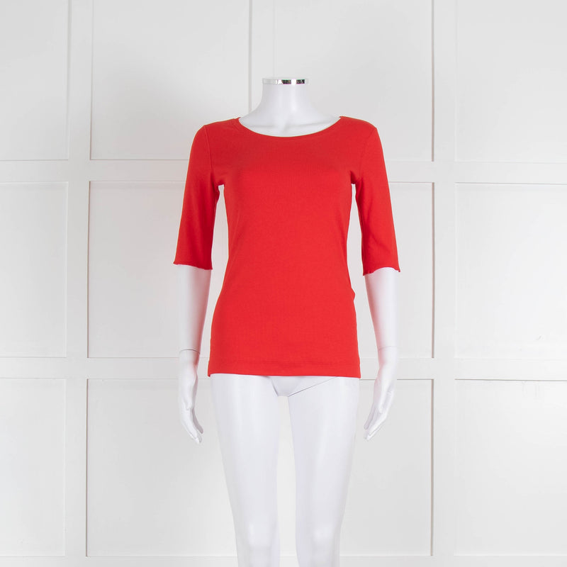 Marccain Red Ribbed 3/4 Length Sleeve T-Shirt