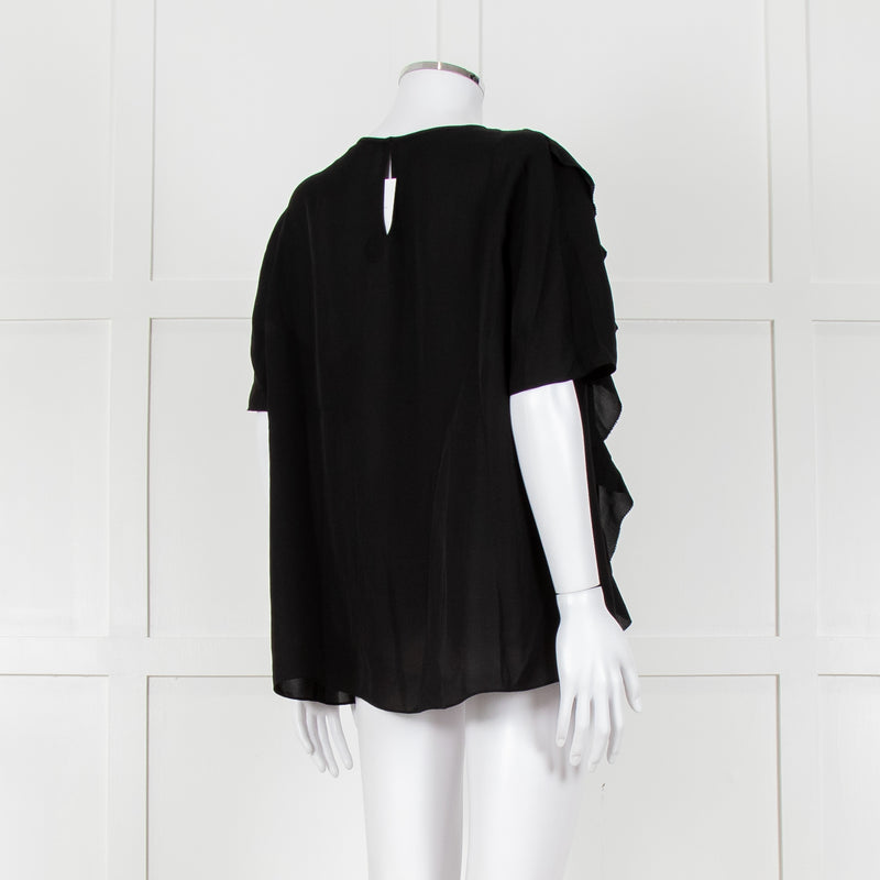Louise Kennedy Black Frill Front Short Sleeve Blouse