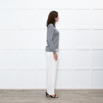 Peserico Grey Wool Beige Silk Trim Sweater