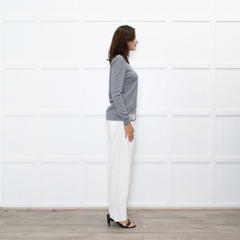 Peserico Grey Wool Beige Silk Trim Sweater