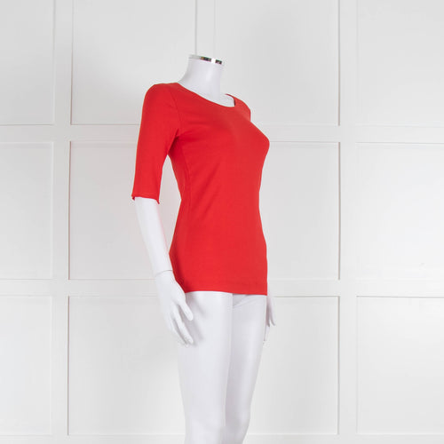 Marccain Red Ribbed 3/4 Length Sleeve T-Shirt