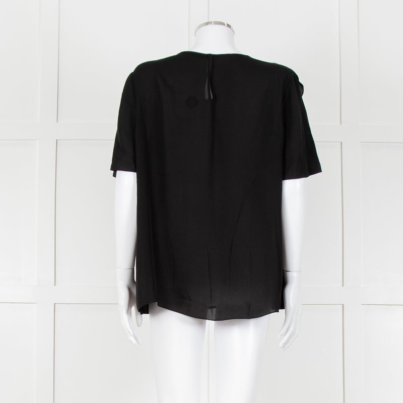Louise Kennedy Black Frill Front Short Sleeve Blouse