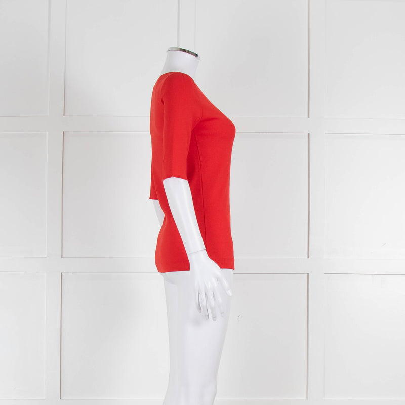 Marccain Red Ribbed 3/4 Length Sleeve T-Shirt