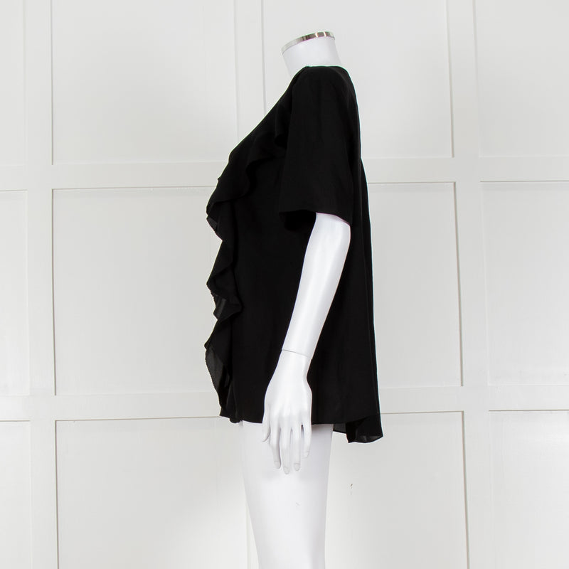 Louise Kennedy Black Frill Front Short Sleeve Blouse