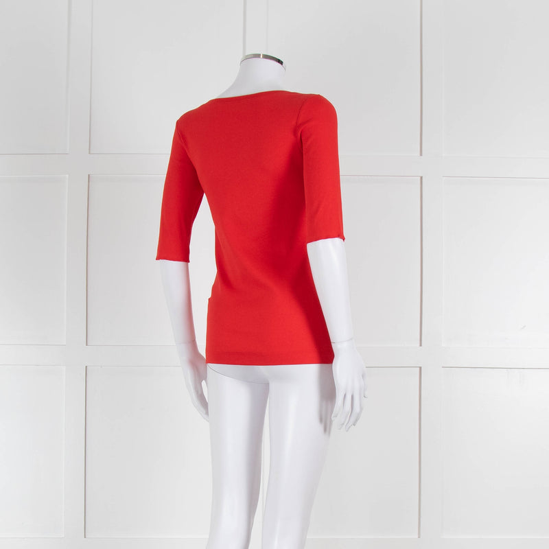 Marccain Red Ribbed 3/4 Length Sleeve T-Shirt