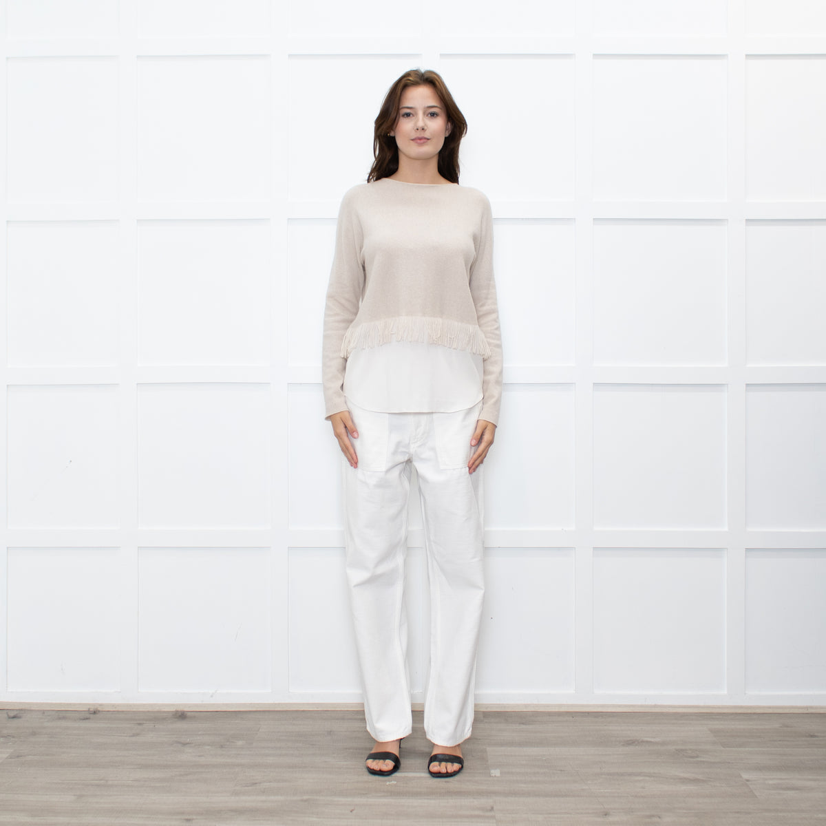 Fabiana Filippi Beige Cashmere Fringed Sweater