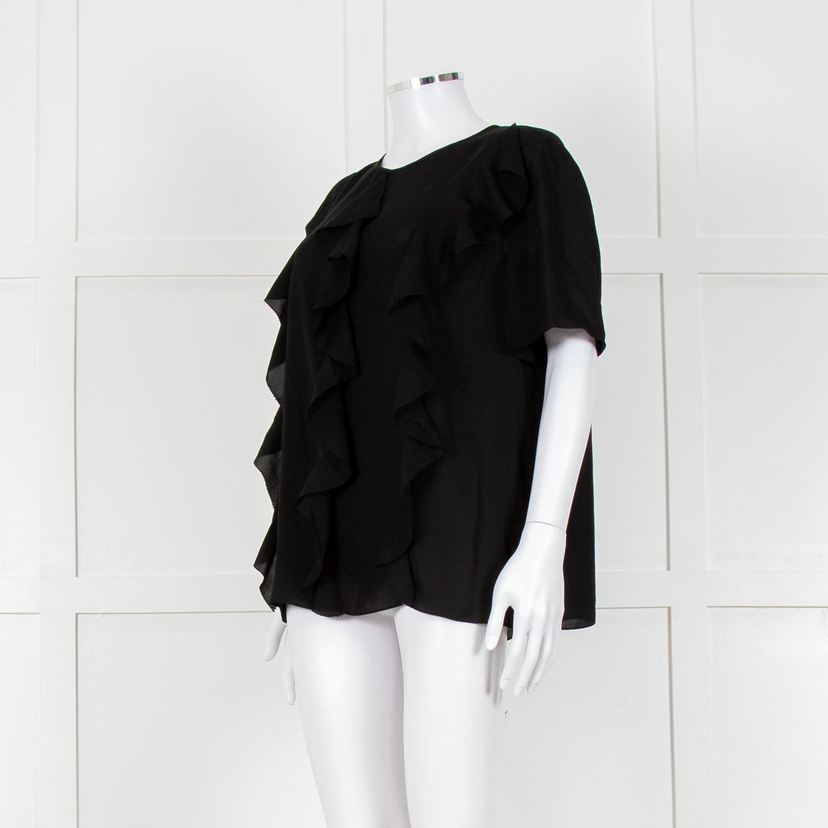 Louise Kennedy Black Frill Front Short Sleeve Blouse