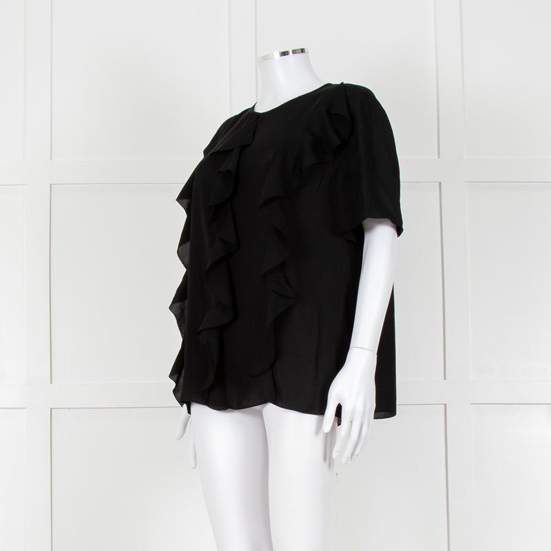 Louise Kennedy Black Frill Front Short Sleeve Blouse