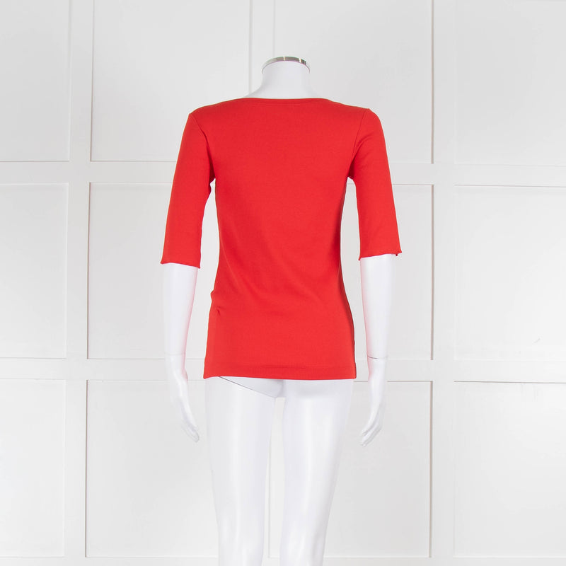Marccain Red Ribbed 3/4 Length Sleeve T-Shirt