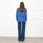 Maje Cobalt Blue Black Cream Paisley Print Ruffle Blouse