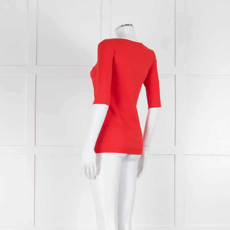 Marccain Red Ribbed 3/4 Length Sleeve T-Shirt
