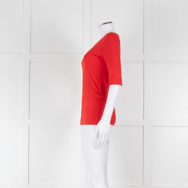 Marccain Red Ribbed 3/4 Length Sleeve T-Shirt