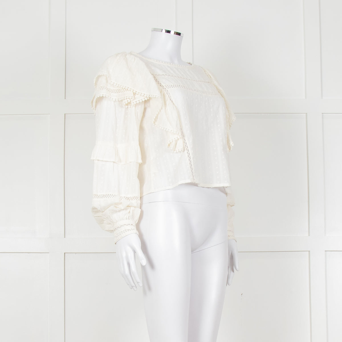 Fabienne Chapot Cream Ruffled Lace Insert Frilled Blouse