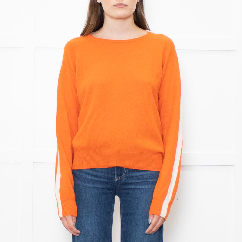 Iris Orange Cream Cashmere Stripe Sleeve Detail Jumper