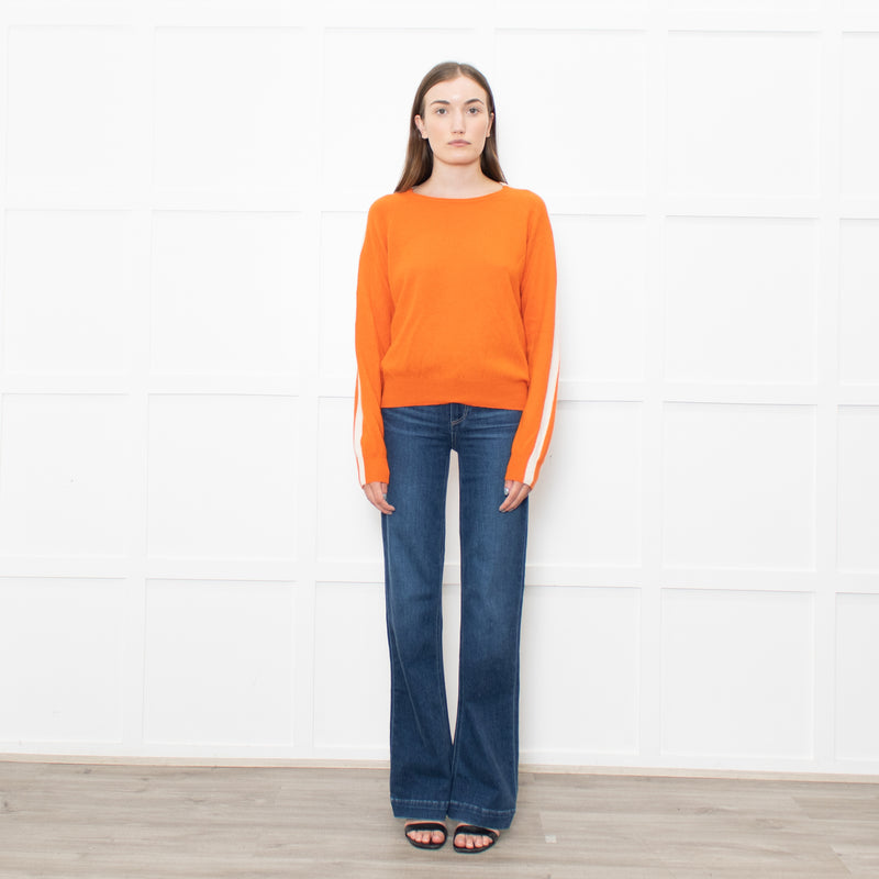 Iris Orange Cream Cashmere Stripe Sleeve Detail Jumper