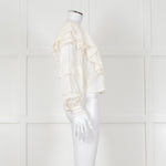 Fabienne Chapot Cream Ruffled Lace Insert Frilled Blouse