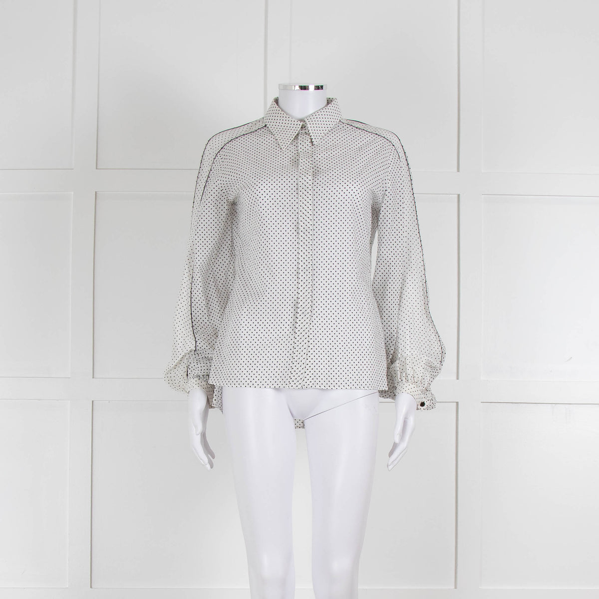 Dorothee Schumacher White Sheer Cotton Shirt with Micro Polka Dots
