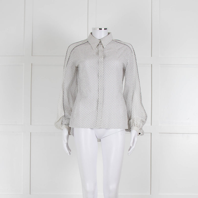 Dorothee Schumacher White Sheer Cotton Shirt with Micro Polka Dots