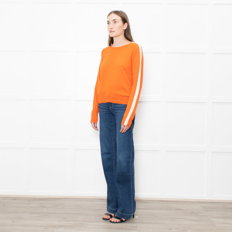 Iris Orange Cream Cashmere Stripe Sleeve Detail Jumper