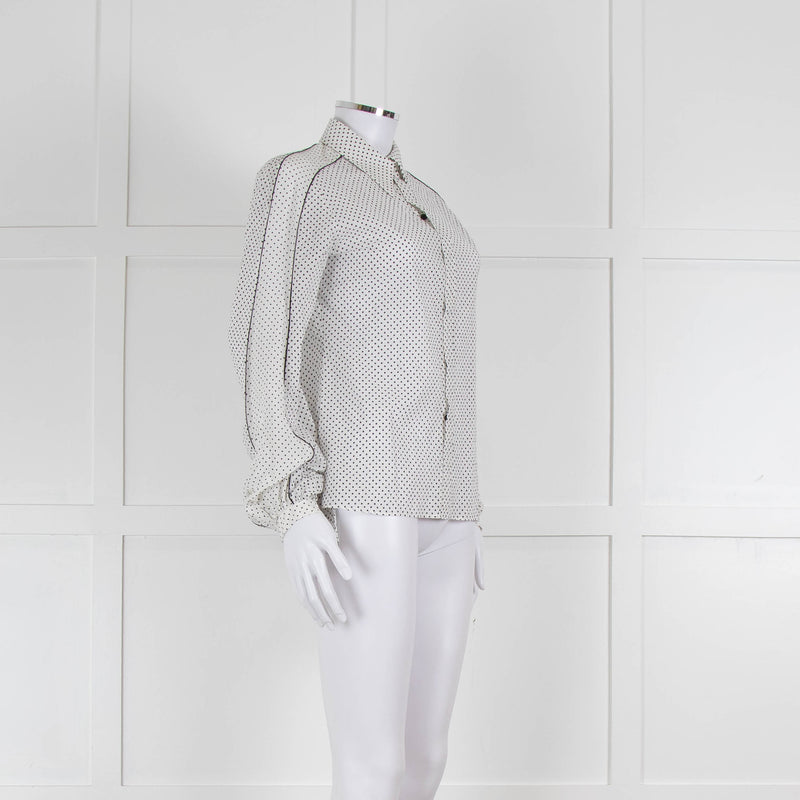 Dorothee Schumacher White Sheer Cotton Shirt with Micro Polka Dots