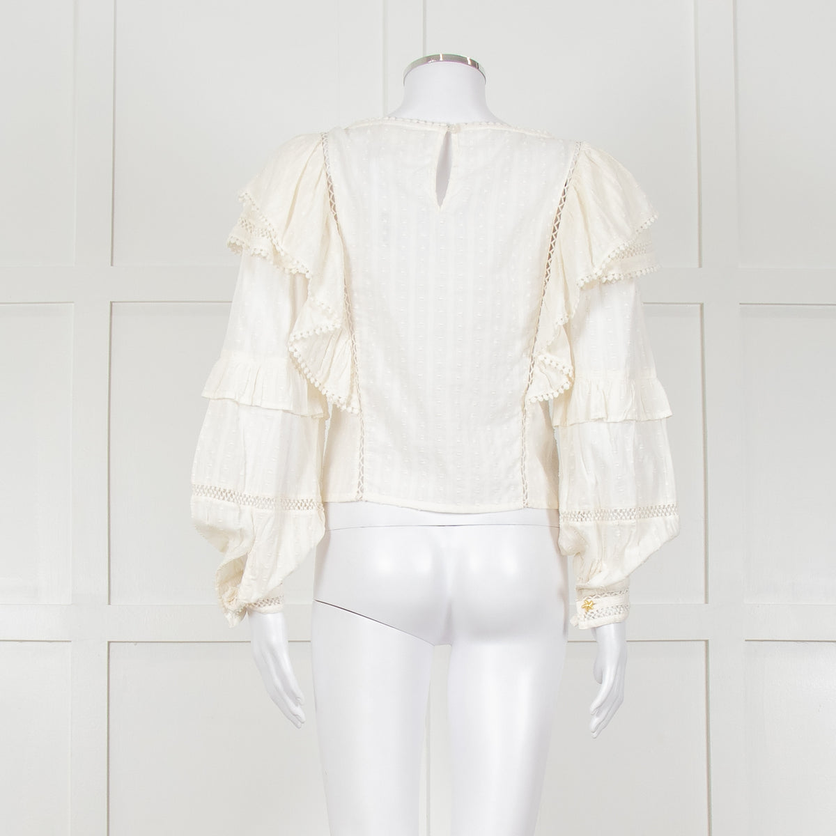 Fabienne Chapot Cream Ruffled Lace Insert Frilled Blouse