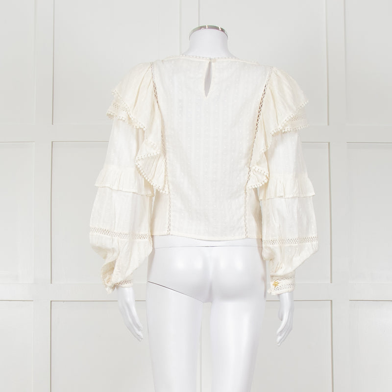 Fabienne Chapot Cream Ruffled Lace Insert Frilled Blouse