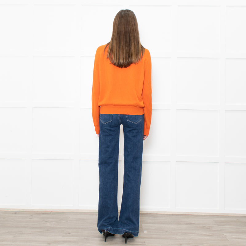 Iris Orange Cream Cashmere Stripe Sleeve Detail Jumper