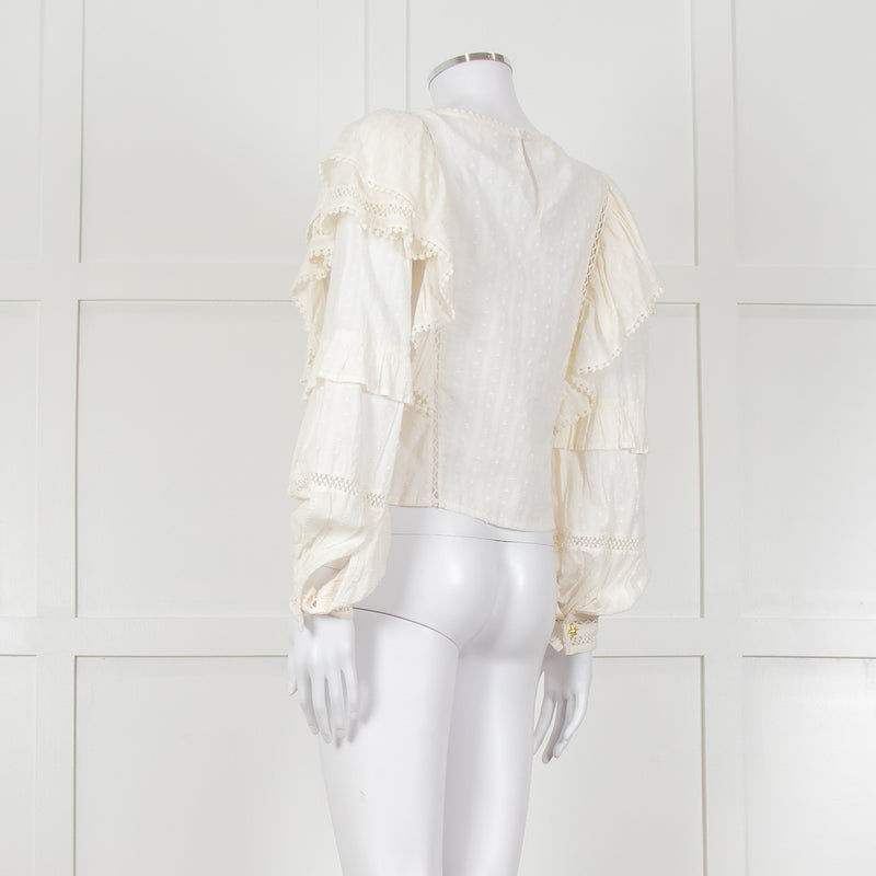 Fabienne Chapot Cream Ruffled Lace Insert Frilled Blouse