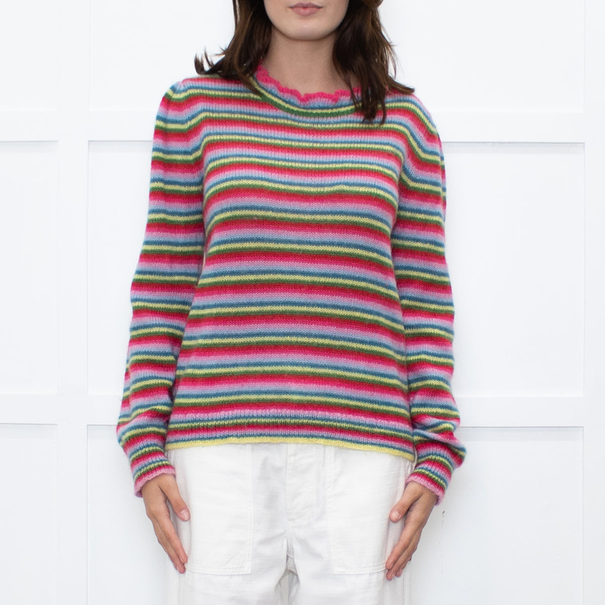 Wyse Pink Red Blue Striped Mohair Sweater
