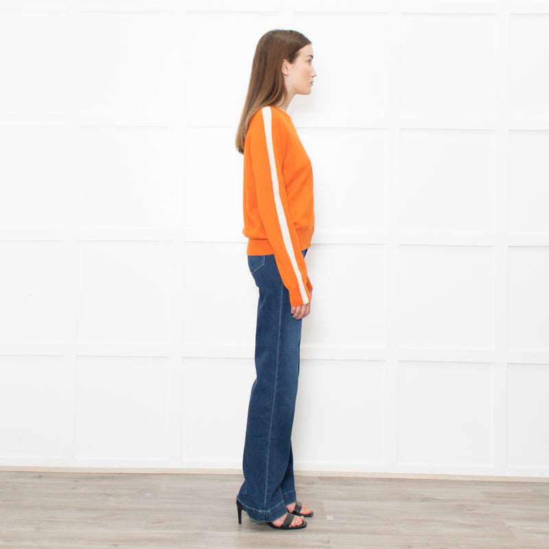 Iris Orange Cream Cashmere Stripe Sleeve Detail Jumper
