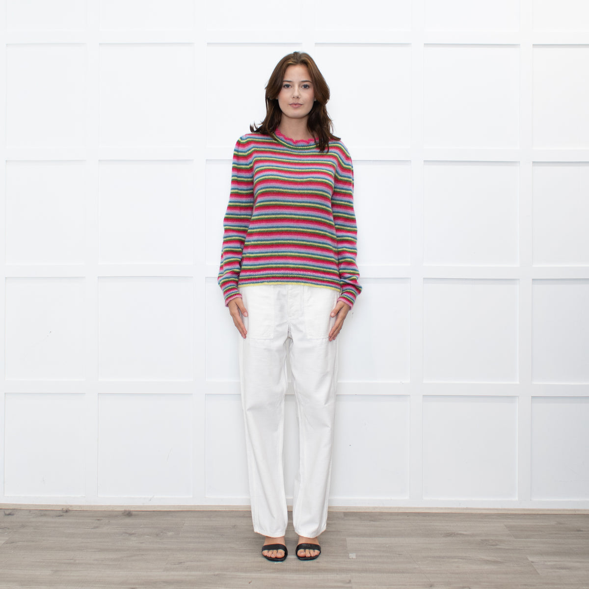 Wyse Pink Red Blue Striped Mohair Sweater