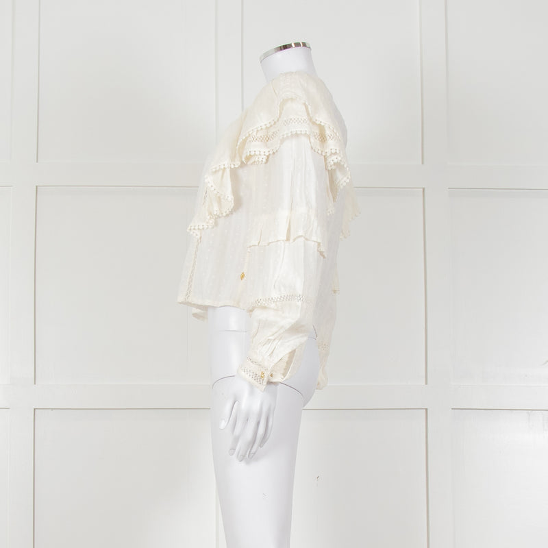 Fabienne Chapot Cream Ruffled Lace Insert Frilled Blouse