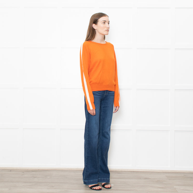 Iris Orange Cream Cashmere Stripe Sleeve Detail Jumper