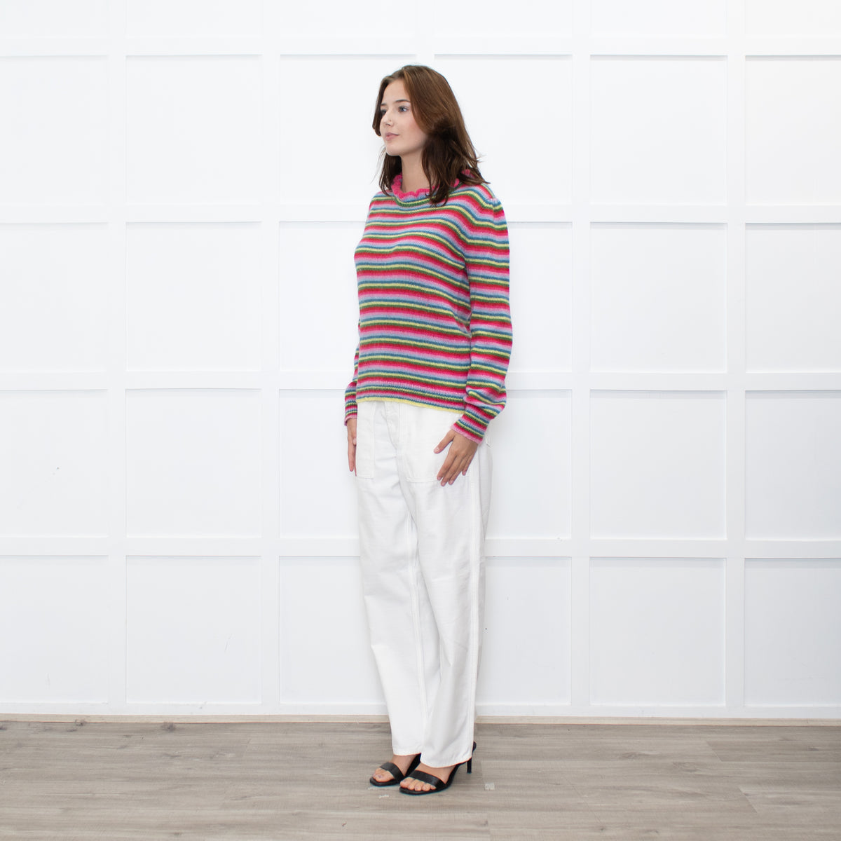 Wyse Pink Red Blue Striped Mohair Sweater