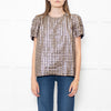 J Crew Gold Black Lurex Check Short Sleeved Top