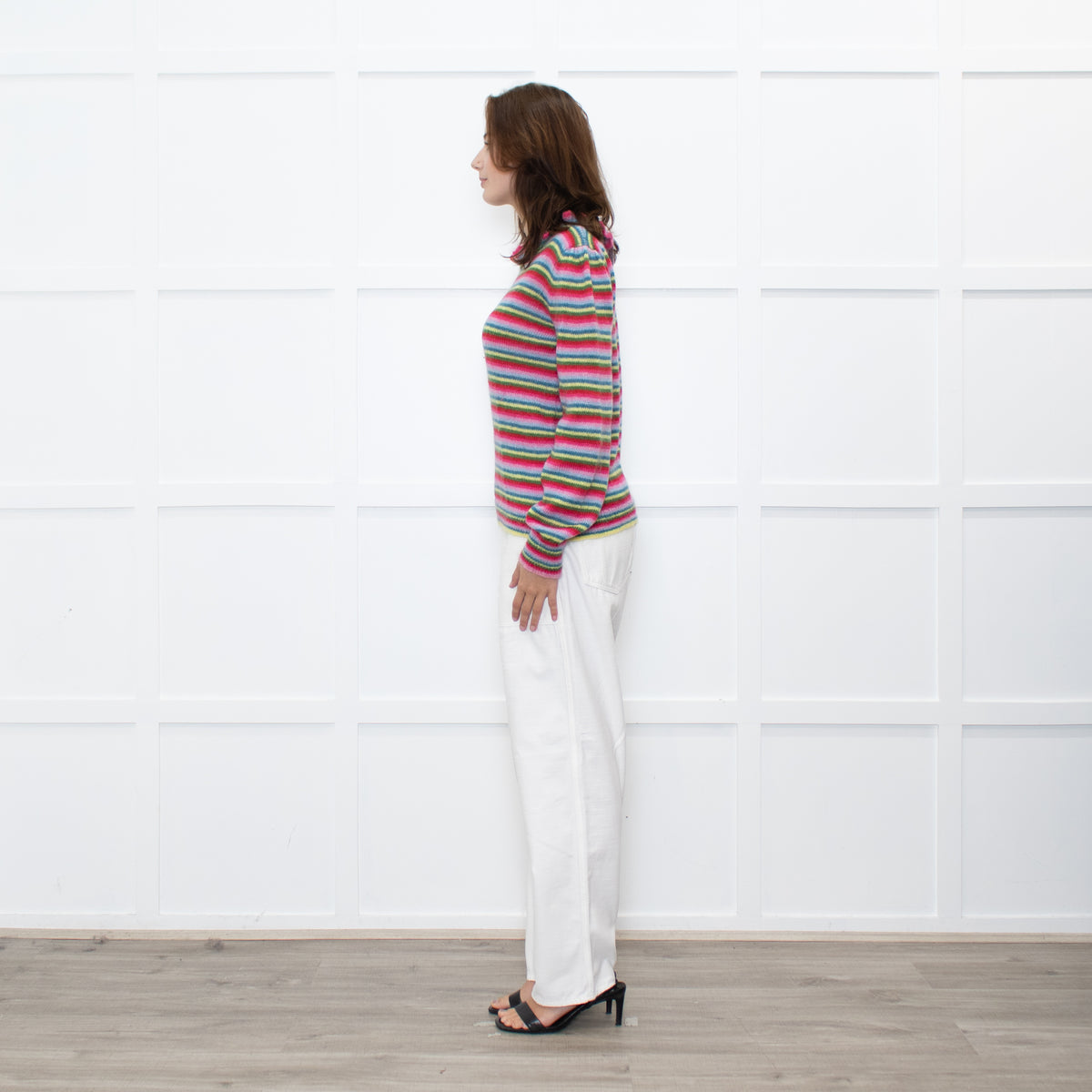 Wyse Pink Red Blue Striped Mohair Sweater