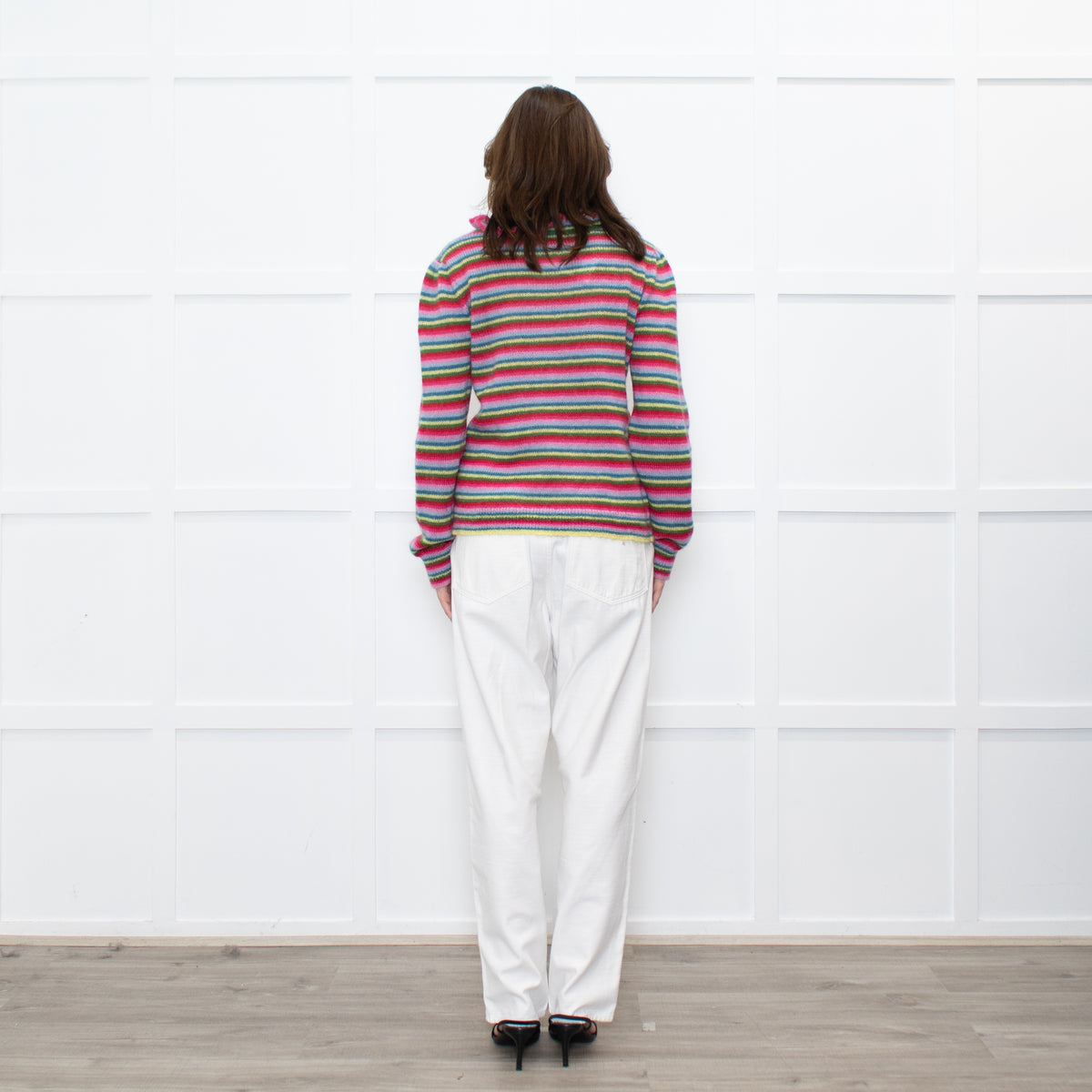 Wyse Pink Red Blue Striped Mohair Sweater
