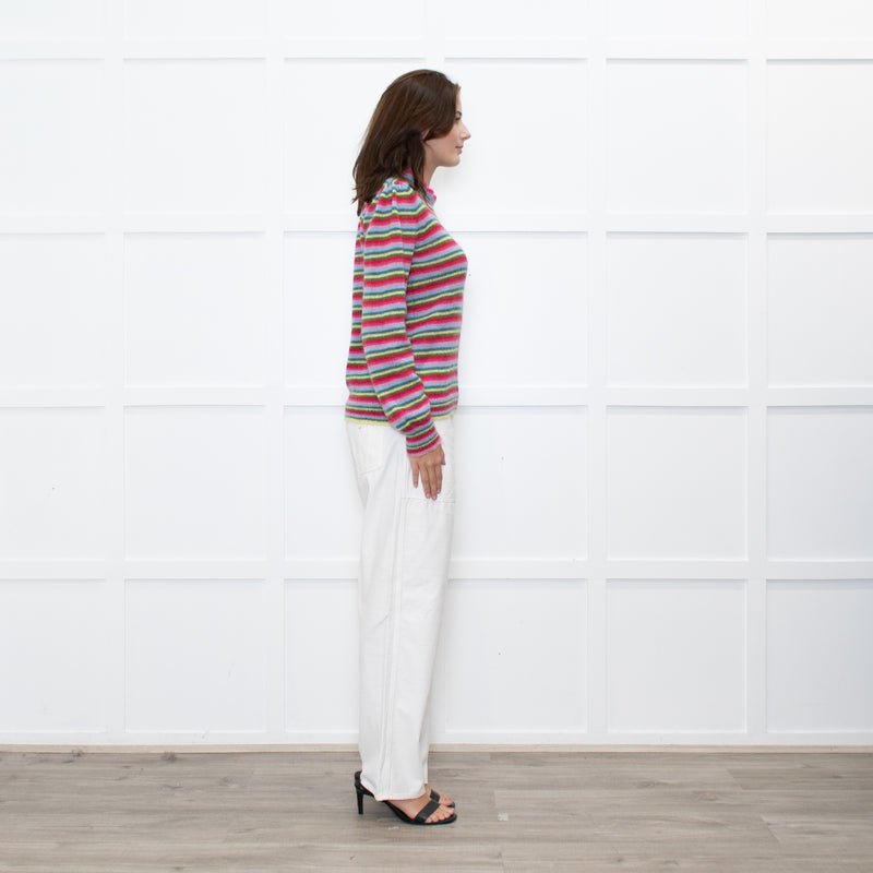 Wyse Pink Red Blue Striped Mohair Sweater